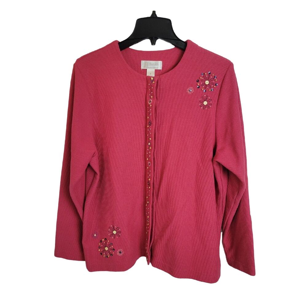 CJ Banks Pink Beaded Sequin Soft Knit Long Sleeve Cardigan Sweater Womens Size X